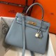 Hermes Kelly 28cm Retourne replica Blue Lin Clemence qualità specchio Replica Perfette Hermes Kelly 28cm Retourne Blue Lin Clemence imitazioni