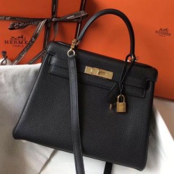 Replica Perfette Hermes Kelly 28cm Retourne Borsa Nero Clemence imitazioni