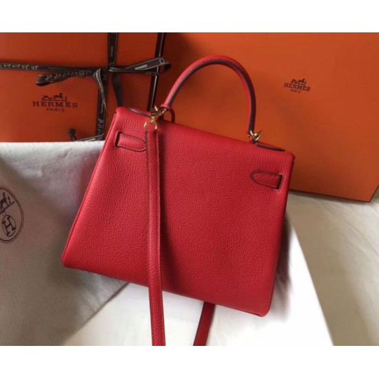 Borsa Hermes Kelly 28cm Retourne rossa Clemence Replica Replica Perfette Borsa Hermes Kelly 28cm Retourne rossa Clemence imitazioni