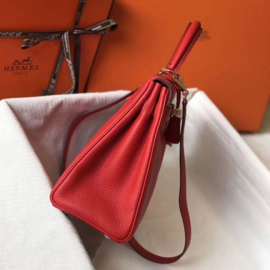 Borsa Hermes Kelly 28cm Retourne rossa Clemence Replica Replica Perfette Borsa Hermes Kelly 28cm Retourne rossa Clemence imitazioni