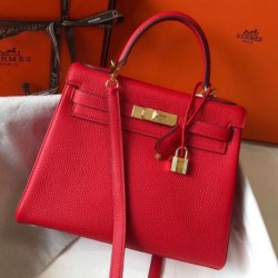 Replica Perfette Borsa Hermes Kelly 28cm Retourne rossa Clemence imitazioni
