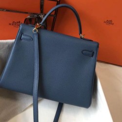 Borsa Hermes Kelly 32cm Retourne blu agata Clemence Replica Replica Perfette Borsa Hermes Kelly 32cm Retourne blu agata Clemence imitazioni