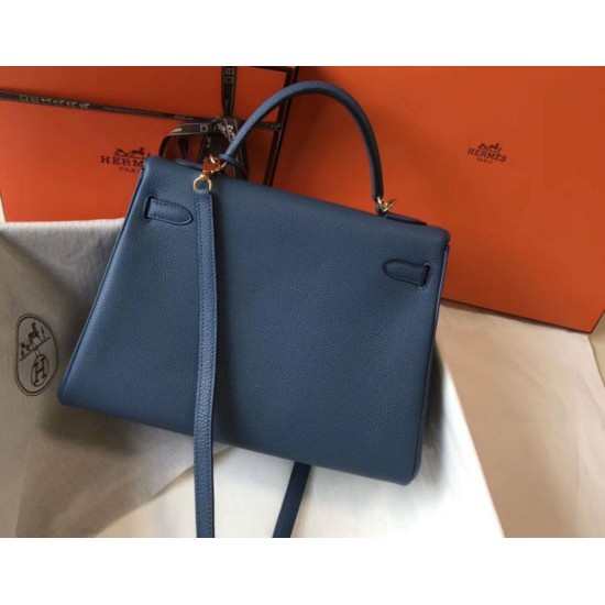Borsa Hermes Kelly 32cm Retourne blu agata Clemence Replica Replica Perfette Borsa Hermes Kelly 32cm Retourne blu agata Clemence imitazioni