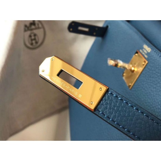 Borsa Hermes Kelly 32cm Retourne blu agata Clemence Replica Replica Perfette Borsa Hermes Kelly 32cm Retourne blu agata Clemence imitazioni