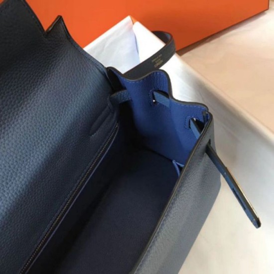 Borsa Hermes Kelly 32cm Retourne blu agata Clemence Replica Replica Perfette Borsa Hermes Kelly 32cm Retourne blu agata Clemence imitazioni