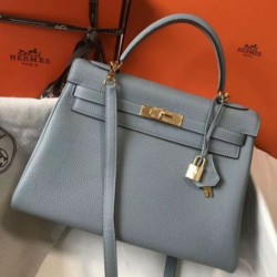 Replica Perfette Hermes Kelly 32cm Retourne Borse  Blu Lin Clemence imitazioni