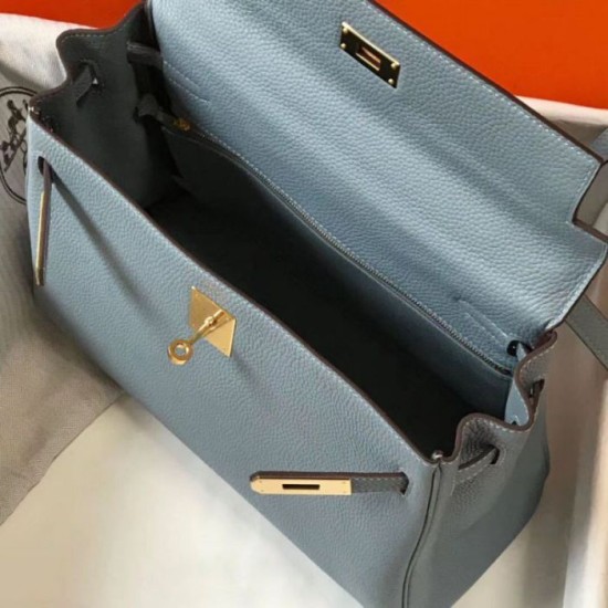 Hermes Kelly 32cm Retourne Borse Replica Blu Lin Clemence qualità specchio Replica Perfette Hermes Kelly 32cm Retourne Borse Blu Lin Clemence imitazioni