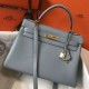 Hermes Kelly 32cm Retourne Borse Replica Blu Lin Clemence qualità specchio Replica Perfette Hermes Kelly 32cm Retourne Borse Blu Lin Clemence imitazioni