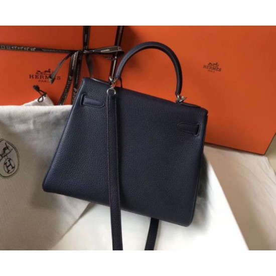 Hermes Kelly 32cm Retourne Borsa Blu Navy Clemence Replica Replica Perfette Hermes Kelly 32cm Retourne Borsa Blu Navy Clemence imitazioni