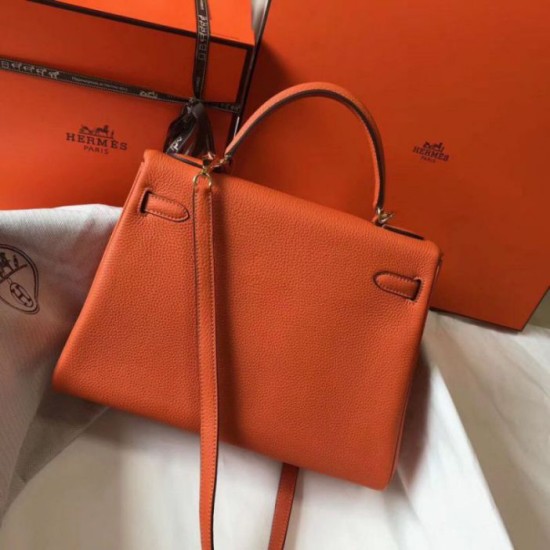Hermes Kelly 32cm Retourne Borsa Arancione Clemence Replica Replica Perfette Hermes Kelly 32cm Retourne Borsa Arancione Clemence imitazioni