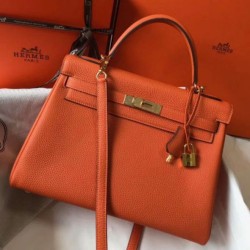 Replica Perfette Hermes Kelly 32cm Retourne Borsa Arancione Clemence imitazioni