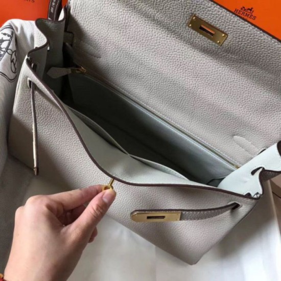 Hermes Kelly 32cm Retourne Borsa Grigio Perla Clemence Replica Replica Perfette Hermes Kelly 32cm Retourne Borsa Grigio Perla Clemence imitazioni