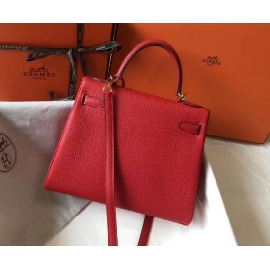Hermes Kelly 32cm Retourne Borsa Replica Rossa Clemence qualità specchio Replica Perfette Hermes Kelly 32cm Retourne Borsa 1:1 Rossa Clemence imitazioni