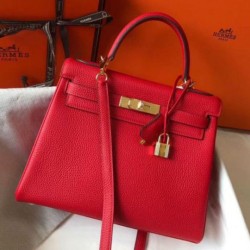 Replica Perfette Hermes Kelly 32cm Retourne Borsa  1:1 Rossa Clemence imitazioni