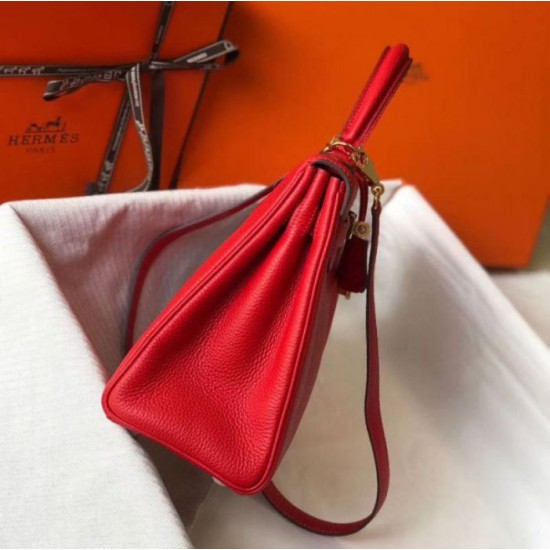 Hermes Kelly 32cm Retourne Borsa Replica Rossa Clemence qualità specchio Replica Perfette Hermes Kelly 32cm Retourne Borsa 1:1 Rossa Clemence imitazioni