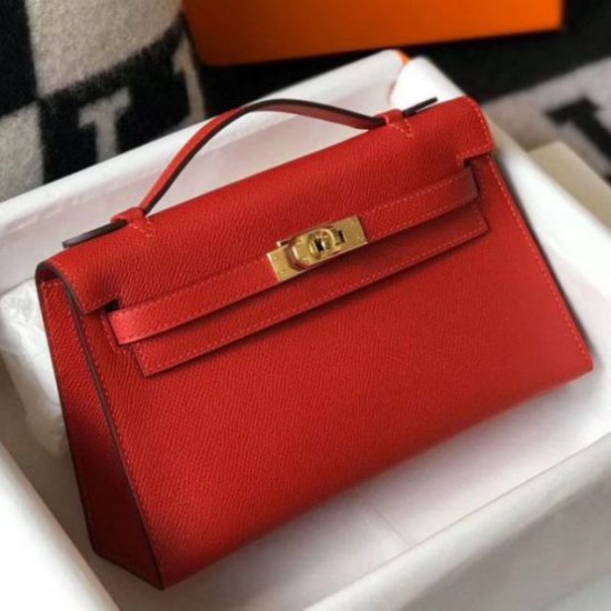 Hermes Kelly Pochette Borsa Rosso Epsom Replica Replica Perfette Hermes Kelly Pochette Borsa Rosso Epsom imitazioni