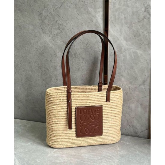 Loewe Piccolo Square Basket Borse Firmate Replica Raffia e vitello marrone qualità specchio Replica Perfette Loewe Piccolo Square Basket Borse Firmate Raffia e vitello marrone imitazioni