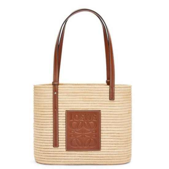Loewe Piccolo Square Basket Borse Firmate Replica Raffia e vitello marrone qualità specchio Replica Perfette Loewe Piccolo Square Basket Borse Firmate Raffia e vitello marrone imitazioni