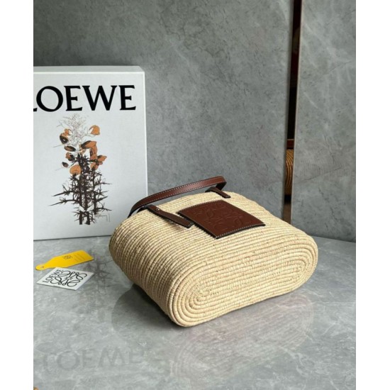 Loewe Piccolo Square Basket Borse Firmate Replica Raffia e vitello marrone qualità specchio Replica Perfette Loewe Piccolo Square Basket Borse Firmate Raffia e vitello marrone imitazioni