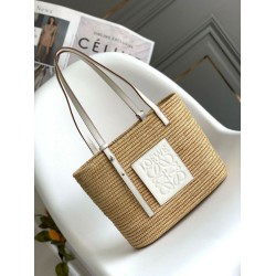 Loewe Piccolo Square Basket Borsa Pari Raffia e vitello bianca Loewe Piccolo Square Basket Borsa Pari Raffia e vitello bianca