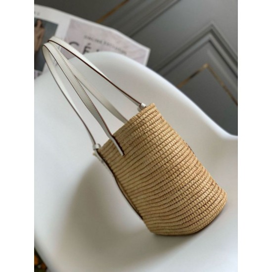 Loewe Piccolo Square Basket Bora Pari replica Raffia e vitello bianca qualità specchio Replica Perfette Loewe Piccolo Square Basket Bora Pari Raffia e vitello bianca imitazioni