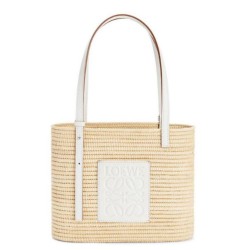 Replica Perfette Loewe Piccolo Square Basket Bora Pari Raffia e vitello bianca imitazioni
