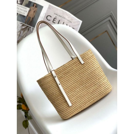 Loewe Piccolo Square Basket Bora Pari replica Raffia e vitello bianca qualità specchio Replica Perfette Loewe Piccolo Square Basket Bora Pari Raffia e vitello bianca imitazioni