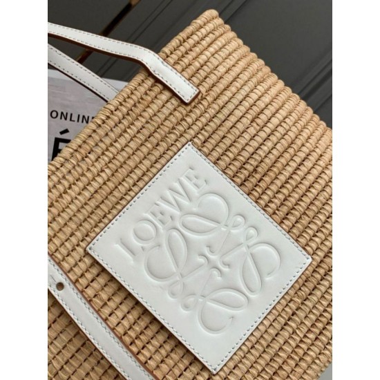 Loewe Piccolo Square Basket Bora Pari replica Raffia e vitello bianca qualità specchio Replica Perfette Loewe Piccolo Square Basket Bora Pari Raffia e vitello bianca imitazioni