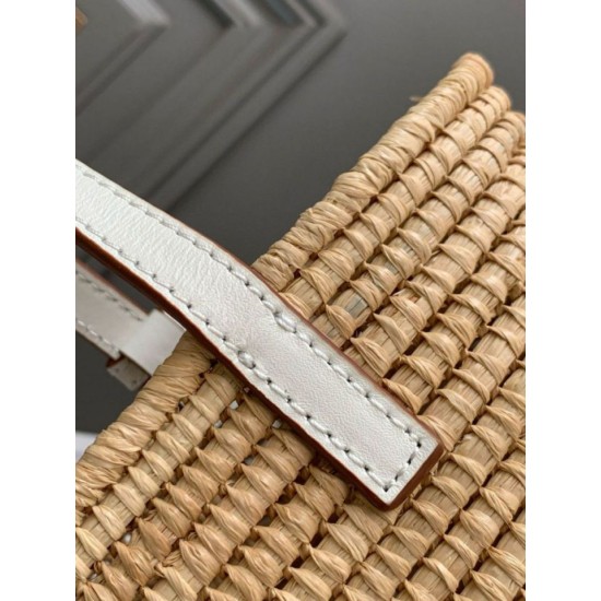 Loewe Piccolo Square Basket Bora Pari replica Raffia e vitello bianca qualità specchio Replica Perfette Loewe Piccolo Square Basket Bora Pari Raffia e vitello bianca imitazioni