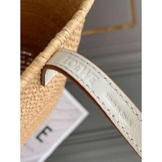 Loewe Piccolo Square Basket Bora Pari replica Raffia e vitello bianca qualità specchio Replica Perfette Loewe Piccolo Square Basket Bora Pari Raffia e vitello bianca imitazioni