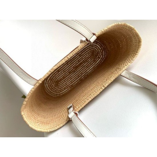 Loewe Piccolo Square Basket Bora Pari replica Raffia e vitello bianca qualità specchio Replica Perfette Loewe Piccolo Square Basket Bora Pari Raffia e vitello bianca imitazioni