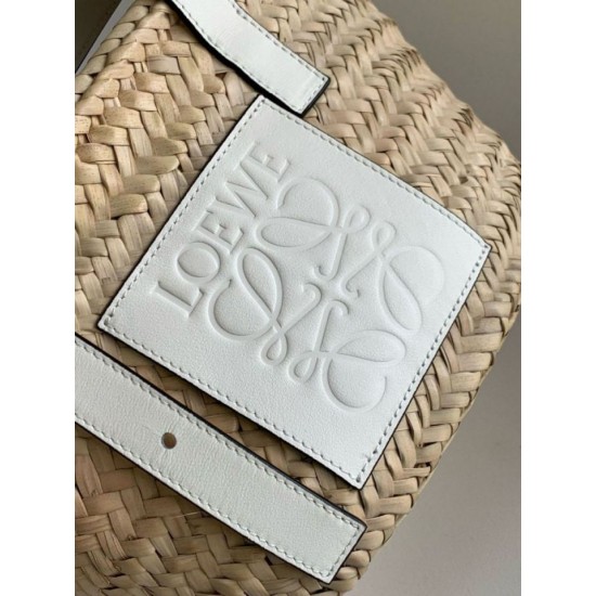 Loewe Piccolo Basket Borse Replica Raffia e vitello bianca qualità specchio Replica Perfette Loewe Piccolo Basket Borse Raffia e vitello bianca imitazioni