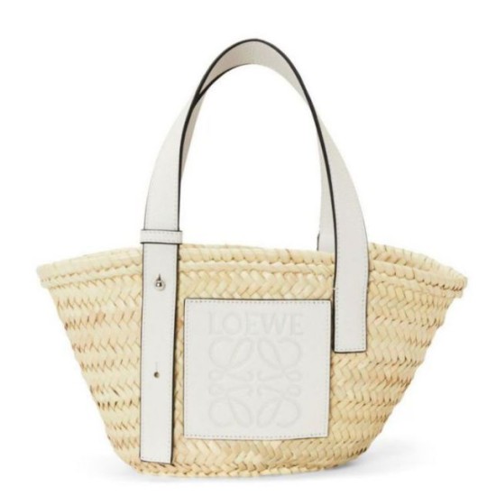 Loewe Piccolo Basket Borse Replica Raffia e vitello bianca qualità specchio Replica Perfette Loewe Piccolo Basket Borse Raffia e vitello bianca imitazioni