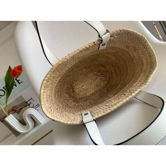 Loewe Piccolo Basket Borse Replica Raffia e vitello bianca qualità specchio Replica Perfette Loewe Piccolo Basket Borse Raffia e vitello bianca imitazioni