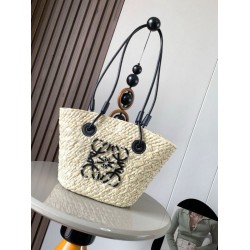 Loewe Piccolo Anagram Basket Borse Iraca Palm e Vitello Nero