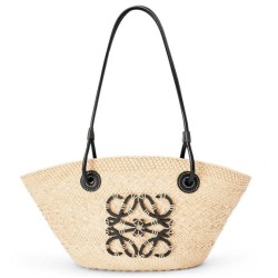 Loewe Piccolo Anagram Basket Borse Iraca Palm e Vitello Nero