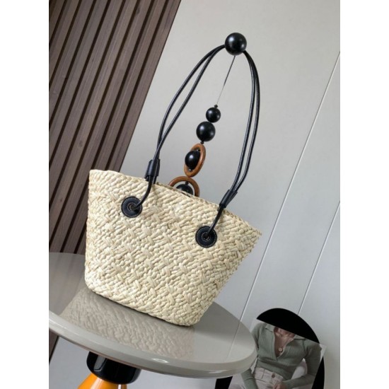 Replica Perfette Loewe Piccolo Anagram Basket Imitazioni borse griffate Iraca Palm e Vitello Nero imitazioni
