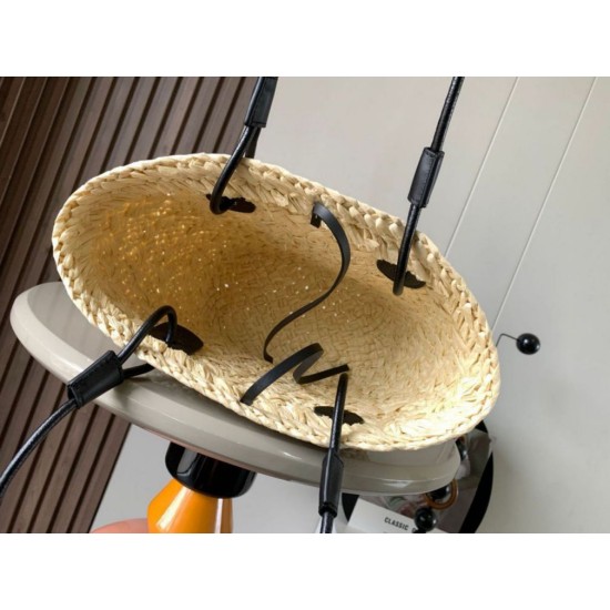 Replica Perfette Loewe Piccolo Anagram Basket Imitazioni borse griffate Iraca Palm e Vitello Nero imitazioni