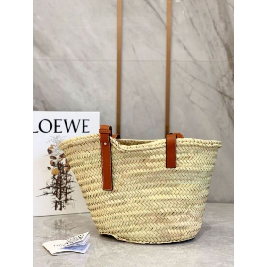 Loewe Medium Basket Bora Pari replica Raffia e vitello marrone qualità specchio Replica Perfette Loewe Medium Basket Bora Pari Raffia e vitello marrone imitazioni