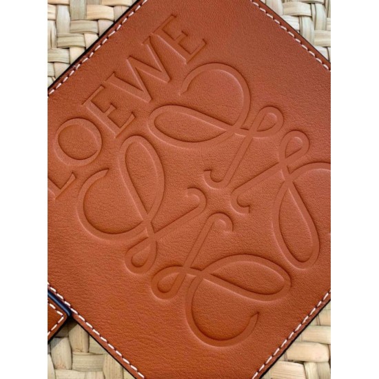 Loewe Medium Basket Bora Pari replica Raffia e vitello marrone qualità specchio Replica Perfette Loewe Medium Basket Bora Pari Raffia e vitello marrone imitazioni