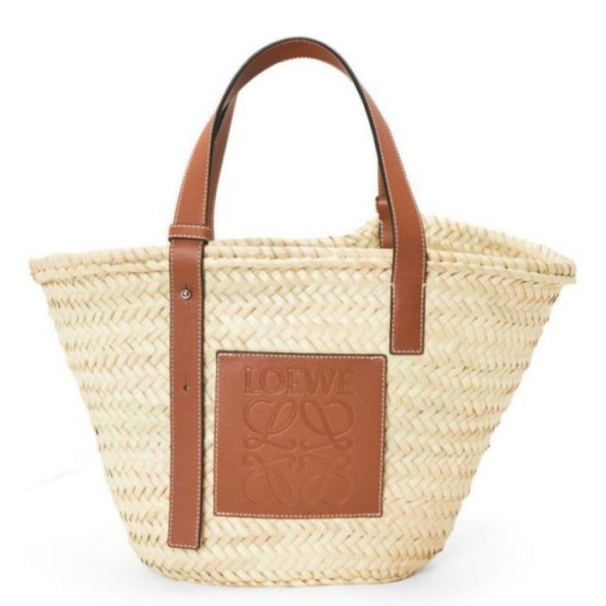 Loewe Medium Basket Bora Pari replica Raffia e vitello marrone qualità specchio Replica Perfette Loewe Medium Basket Bora Pari Raffia e vitello marrone imitazioni