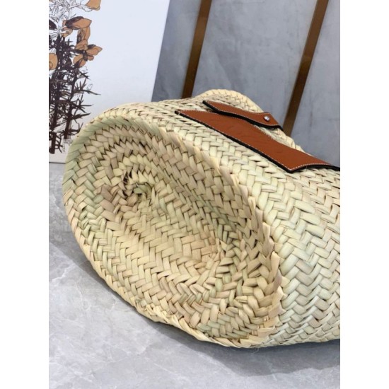 Loewe Medium Basket Bora Pari replica Raffia e vitello marrone qualità specchio Replica Perfette Loewe Medium Basket Bora Pari Raffia e vitello marrone imitazioni