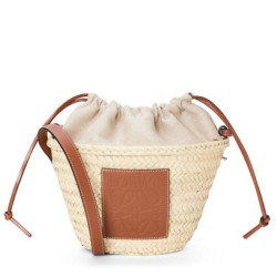 Loewe Drawstring Bucket Borse Foglia di palma e vitello marrone