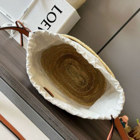 Loewe Drawstring Bucket Borse Firmate Replica Foglia di palma e vitello marrone qualità specchio Replica Perfette Loewe Drawstring Bucket Borse Firmate Foglia di palma e vitello marrone imitazioni