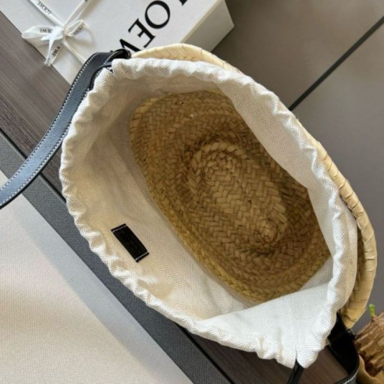 Loewe Drawstring Bucket Borse Imitazioni Palm Leaf e vitello nera Replica Replica Perfette Loewe Drawstring Bucket Borse Imitazioni Palm Leaf e vitello nera imitazioni
