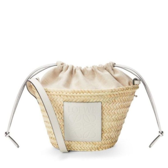 Loewe Drawstring Bucket Borsa Palm Leaf e vitello bianca Replica Replica Perfette Loewe Drawstring Bucket Borsa Palm Leaf e vitello bianca imitazioni