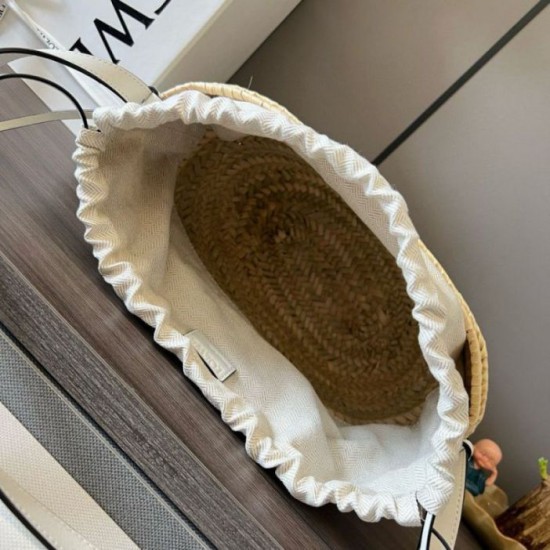 Loewe Drawstring Bucket Borsa Palm Leaf e vitello bianca Replica Replica Perfette Loewe Drawstring Bucket Borsa Palm Leaf e vitello bianca imitazioni
