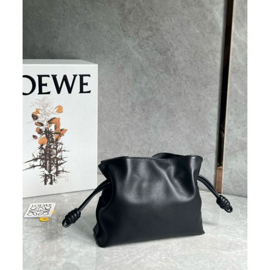 Loewe Mini Flamenco Clutch Borse Firmate Replica Nero Nappa Vitello qualità specchio Replica Perfette Loewe Mini Flamenco Clutch Borse Firmate Nero Nappa Vitello imitazioni