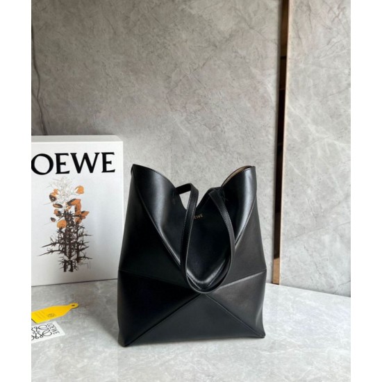 Loewe Puzzle Medium Fold Tote replica Nero Vitello qualità specchio Replica Perfette Loewe Puzzle Medium Fold Tote Nero Vitello imitazioni