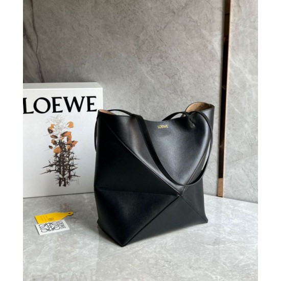 Loewe Puzzle Medium Fold Tote replica Nero Vitello qualità specchio Replica Perfette Loewe Puzzle Medium Fold Tote Nero Vitello imitazioni